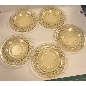 Vintage federal Glass Plates With Embossed Floral Pattern amber set of 5 depress
